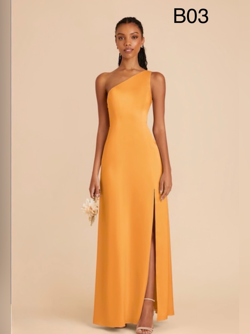 Birdy Grey Elegant One-Shoulder Orange Formal Gown with Side Slit,Size Small
